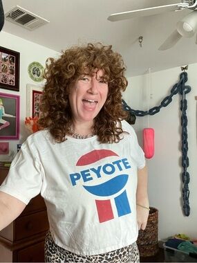 White PEYOTE Logo Tee in Red & Blue